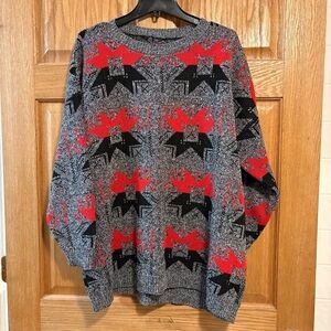 Vintage 90’s “ADAM SLOANE Style” Men’s Sweater Sz 2XL Red Black Geometric 54” Ch